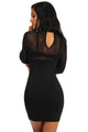 Sexy Black Grommet Crisscross Detail Sheer Long Sleeve Dress