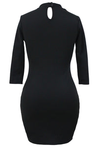 Sexy Black Grommet Lace Up Front Sleeved Bodycon Dress