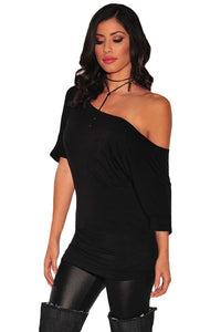 Sexy Black Half Sleeves Ruched Tunic Top