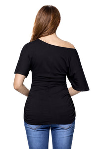Sexy Black Half Sleeves Ruched Tunic Top