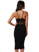 Sexy Black Halter Lace Inserted Sheer Fitted Midi Dress