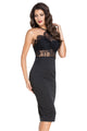Sexy Black Halter Lace Inserted Sheer Fitted Midi Dress