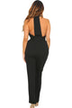 Sexy Black Halter V Neck Zipped Front Jumpsuit