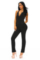 Sexy Black Halter V Neck Zipped Front Jumpsuit