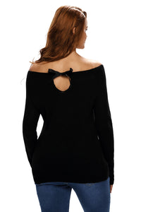 Sexy Black Heart Shape Rhinestone Decor Off-shoulder Knit Sweater