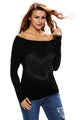 Sexy Black Heart Shape Rhinestone Decor Off-shoulder Knit Sweater