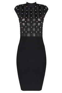 Sexy Black High Neck Sleeveless Beaded See-through Bandage Dress