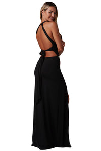 Sexy Black High Split Floral Embroidered Maxi Dress