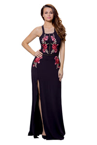 Sexy Black High Split Floral Embroidered Maxi Dress