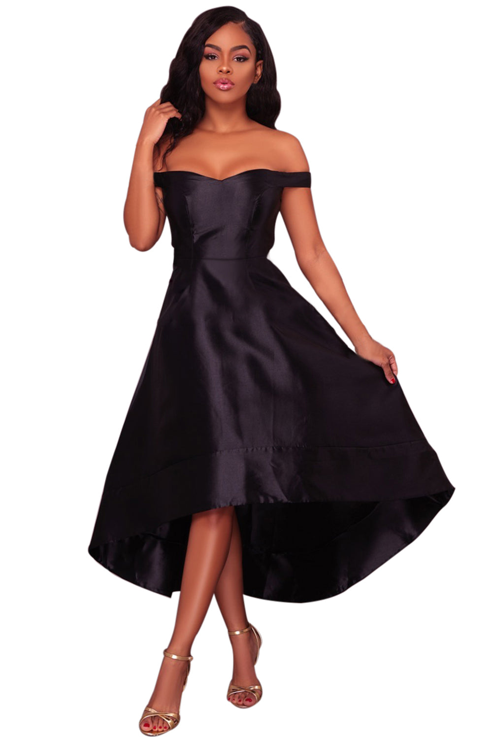 Black off shoulder shop high low dress