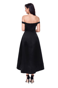 Sexy Black High-shine High-low Party Evening Dress