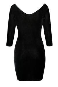 Sexy Black Hollow Out Round Neck Sleeved Velvet Dress