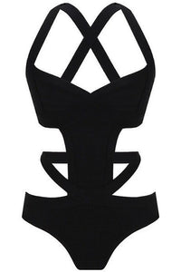 Sexy Black Hollow-out Cross Back Bandage Monokini