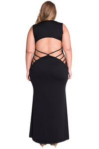 Sexy Black Hollowed Back Maxi Jersey Dress