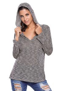 Sexy Black Hooded V-Neck Long Sleeve Loose Knitted Top