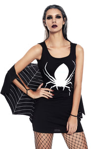 Sexy Black Jersey Dress Spiderweb Cosplay Costume