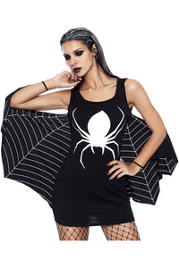 Sexy Black Jersey Dress Spiderweb Cosplay Costume
