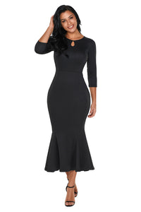 Sexy Black Keyhole Front Flounce Hem Vintage Dress