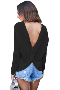 Sexy Black Knit Sweater with Twist Back Detail