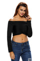 Sexy Black Knotted Front Off-the-shoulder Long Sleeve Top