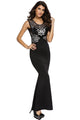 Sexy Black Lace Applique Sequin Mermaid Maxi Dress