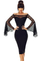 Sexy Black Lace Bell Sleeve Off Shoulder Bodycon Party Dress