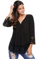 Sexy Black Lace Detail Button Up Sleeved Blouse