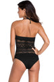 Sexy Black Lace Halter Teddy Swimsuit