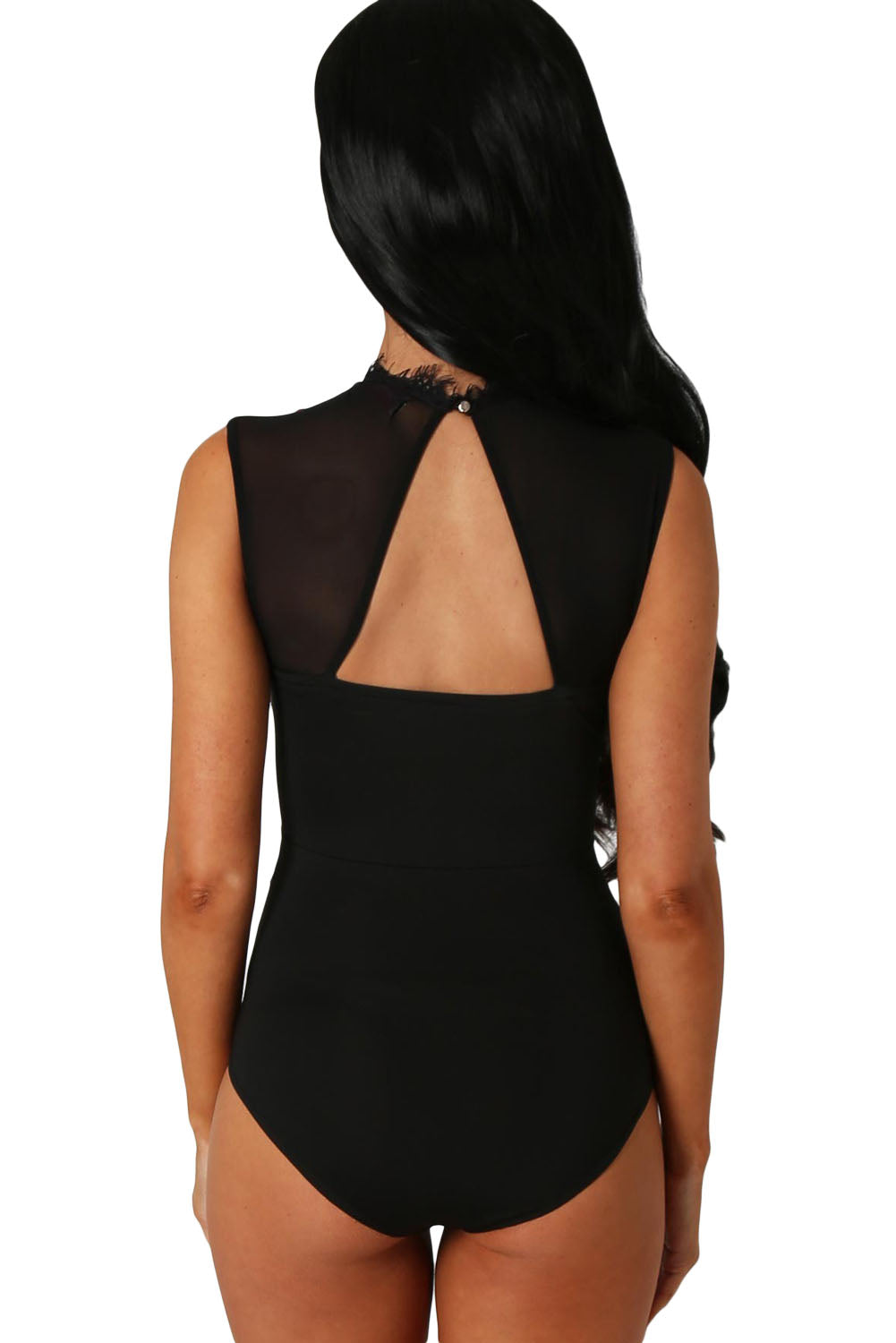 Sexy Black Lace High Neck Cut Out Back Bodysuit – SEXY AFFORDABLE