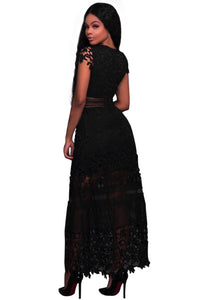 Sexy Black Lace Hollow Out Long Party Dress