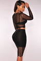Sexy Black Lace Long Sleeves Two Pieces Skirt Set