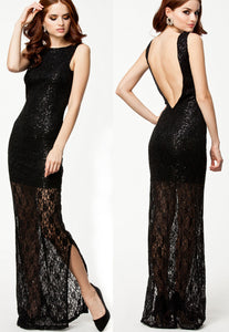 Sexy Black Lace Maxi Dress With Sequins