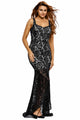 Sexy Black Lace Nude Illusion Fishtail Party Dress