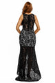 Sexy Black Lace Nude Illusion Fishtail Party Dress