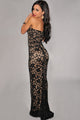 Sexy Black Lace Nude Illusion Plunging V Neck Strapless Gown
