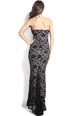 Sexy Black Lace Nude Illusion Plunging V Neck Strapless Gown