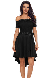 Sexy Black Lace Off Shoulder Dip Hem Prom Dress