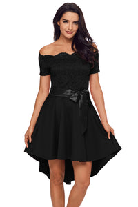 Sexy Black Lace Off Shoulder Dip Hem Prom Dress