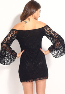 Sexy Black Lace Off-The-Shoulder Mini Dress