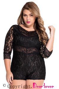 Sexy Black Lace Overlay Off-shoulder Romper