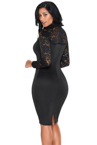 Sexy Black Lace Sleeve Doll Collar Bodycon Retro Midi Dress