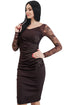 Sexy Black Lace Sleeve Embroidery Ruched Sheath Dress