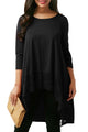 Sexy Black Lace Splice High Low Hemline Blouse