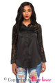 Sexy Black Lace Splice Long Sleeve Button Down Shirt