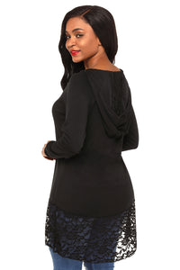 Sexy Black Lace Trim Oversize Hoodie