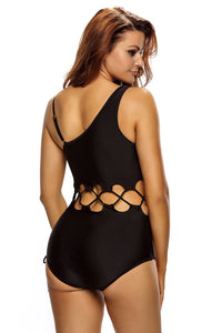 Sexy Black Lace Up Cutout Asymmetric Shoulder Monokini