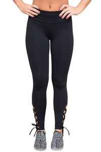 Sexy Black Lace Up Detail Stretch Work Out Leggings