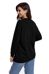 Sexy Black Lace Up Side Lightweight Sweater
