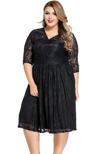 Sexy Black Lace V Neck Curvy Skater Dress