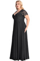 Sexy Black Lace Yoke Ruched Twist High Waist Plus Size Gown